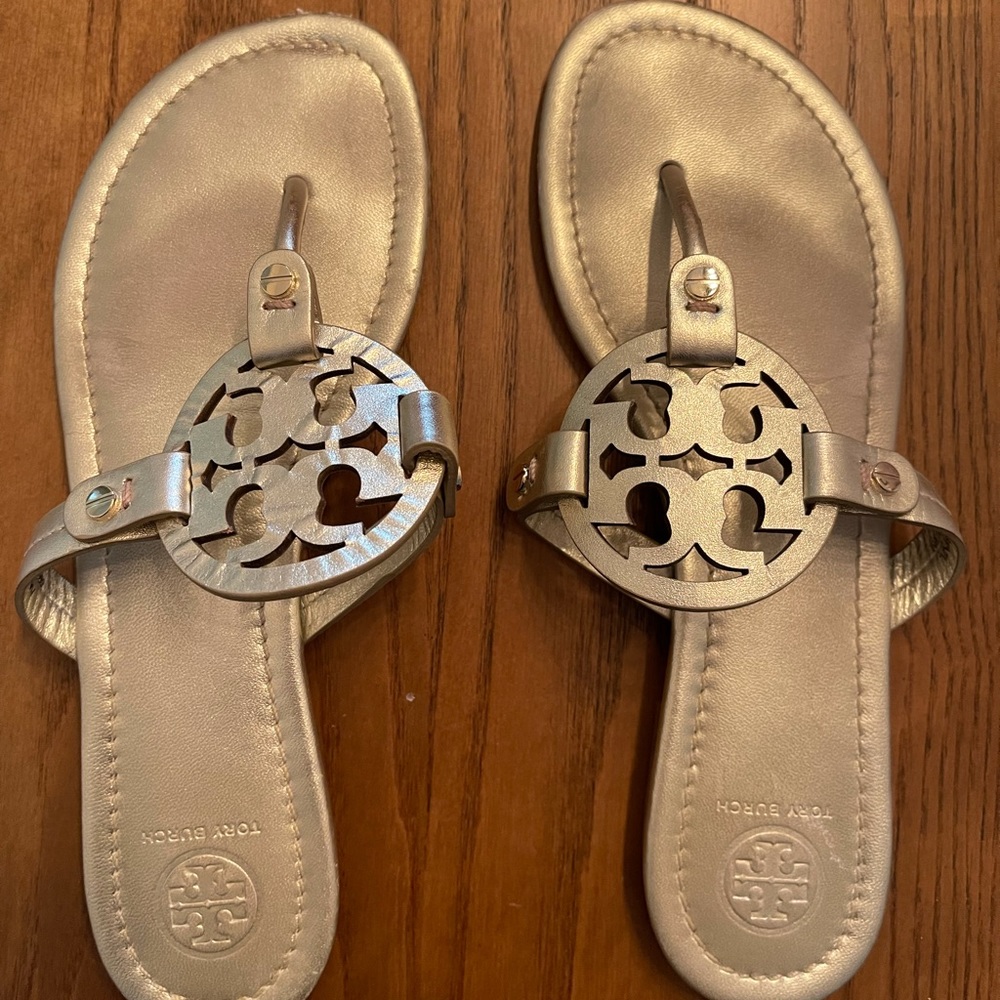 Tory Burch Gold Metallic Vegan Leather Miller Sandal